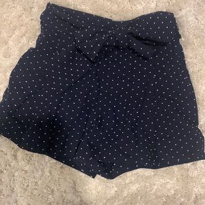 navy polka dot waist tie shorts